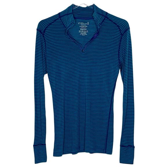 Ibex L Womens Woolies Tech 1/4 Zip Base Layer Bue Striped Merino Wool Outdoor - Picture 1 of 8